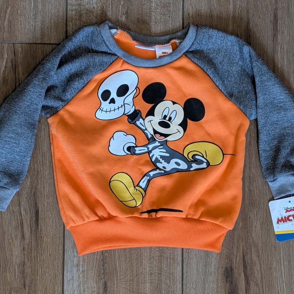 Disney Mickey Mouse Halloween Skeleton Graphic Raglan Sweatshirt Toddler Size 2T
